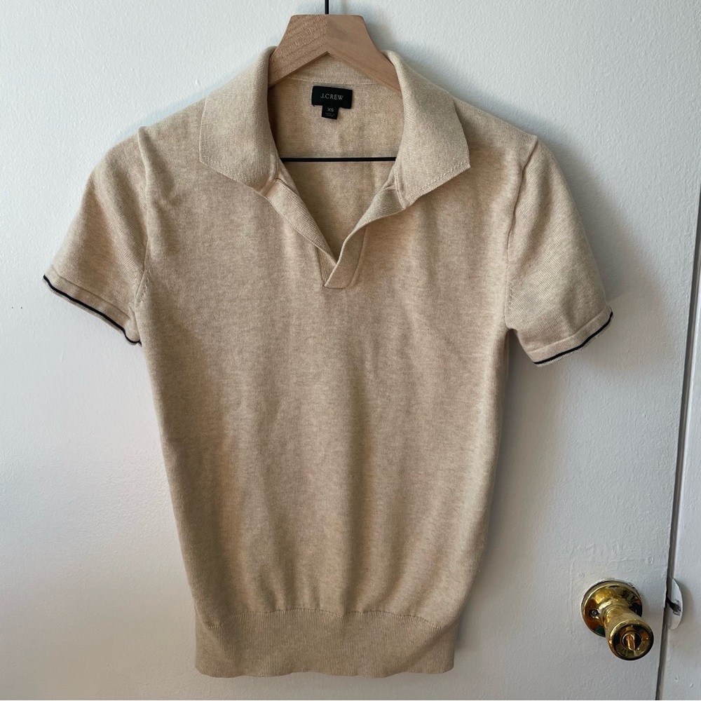 J.Crew tan knit polo XS